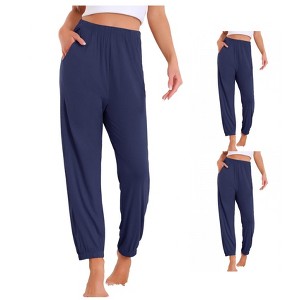 INSPIRE CHIC Women 2 Pcs Pajama Pants Soft Comfy Ankle Length Elastic Waistband With Pocket - 1 of 4