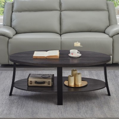 Charcoal Oval Wood Coffee Table with Shelf, 48"