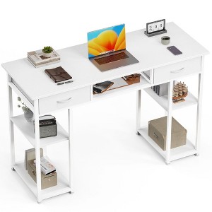 CAVINAS Home Desk with 2 Drawers,Modern Writing Desk with Side Storage Pocket,Wooden Desk for Studying,Dressing,and Crafting,30.6" Height - 1 of 4