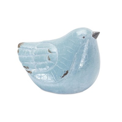 Set of 4 Blue Ceramic Spring Bird Figurines