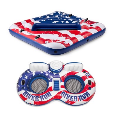 Intex American Flag 2 Person Pool Tube w/ Cooler & American Flag 2 Person Float