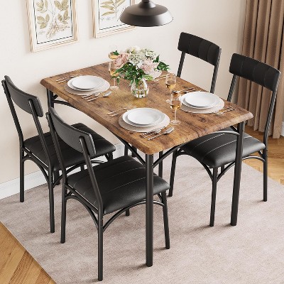 Garvee 5-Piece Dining Set for 4, Small Space, Vintage Rectangular Table w/ 4 Chairs, Kitchen & Dining Room