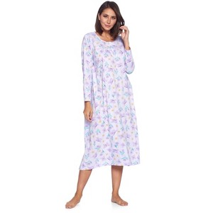 Casual Nights Women's Long Floral & Lace Henley Nightgown - 1 of 4