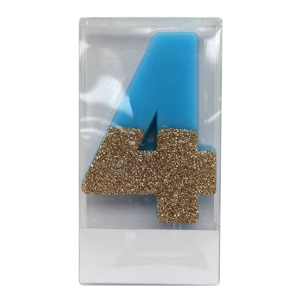 Number 4 Glitter Candle Blue/Gold - Spritzâ„¢