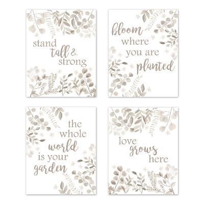 4pc 8"x10" Botanical Art Inspirational Quotes Prints Taupe - Sweet Jojo Designs