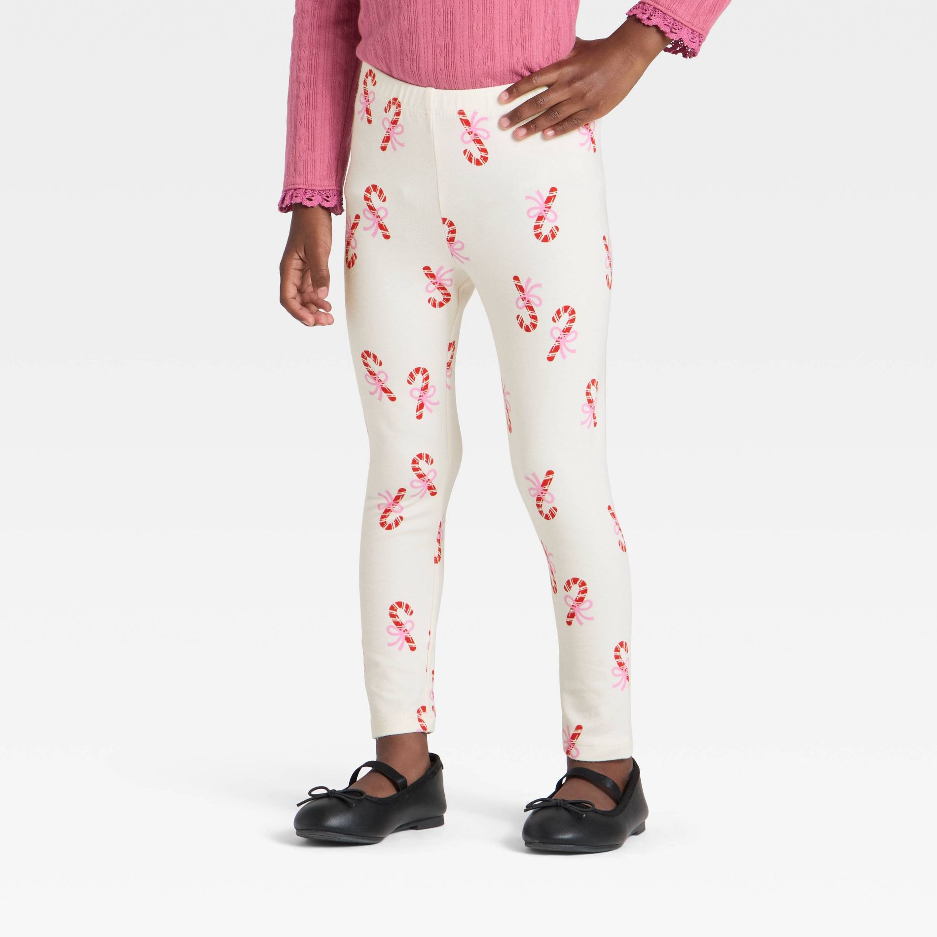 Toddler Girls' Printed Leggings - Cat & Jack™ Cream 4T