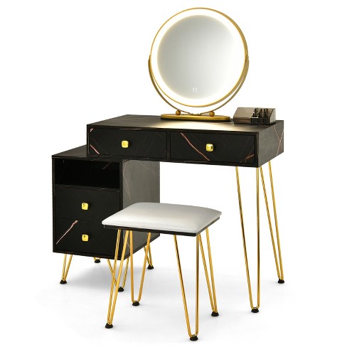 Vanity Desk with Lights Mirror and Drawers, Makeup Vanity with Storage  Cabinet and Vanity Chair, Dresser Desk for Bedroom, Vanity Mirror with  Lights