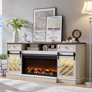 SinCiDo 75" Fireplace TV Stand, Entertainment Center w/ Fireplace, Remote Control, 7 Types of 3D Flames & Led Lights, 2 Drawers, Sliding Barn Door - 1 of 4