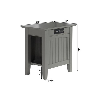 Gray Wood Chair Side Table with Charging Station