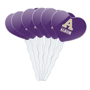 NCAA Albion College Primary Logo Heart Love Cupcake Picks Toppers Decoration Set of 6 - 1 of 4