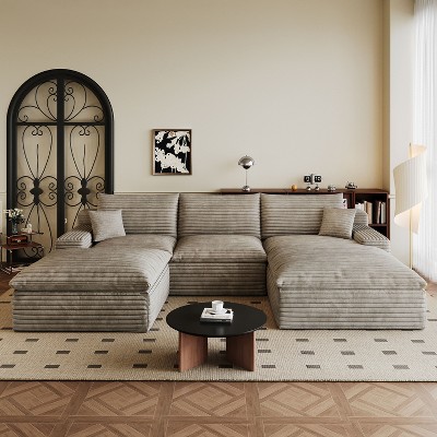 MAYEERTY 106" Modular Sofa Camel - 106" Camel Modular, Corduroy, No Assembly, Fits Bedroom/Apartment