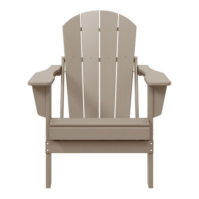 Weathered Wood HDPE Outdoor Folding Adirondack Chair with Wide Armrests