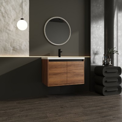NicBex Floating Bathroom Vanity with Sink,Bathroom Sink Vanity with Metal Handle,24/30/36 inch Bathroom Sink Cabinet,Oak/Brown