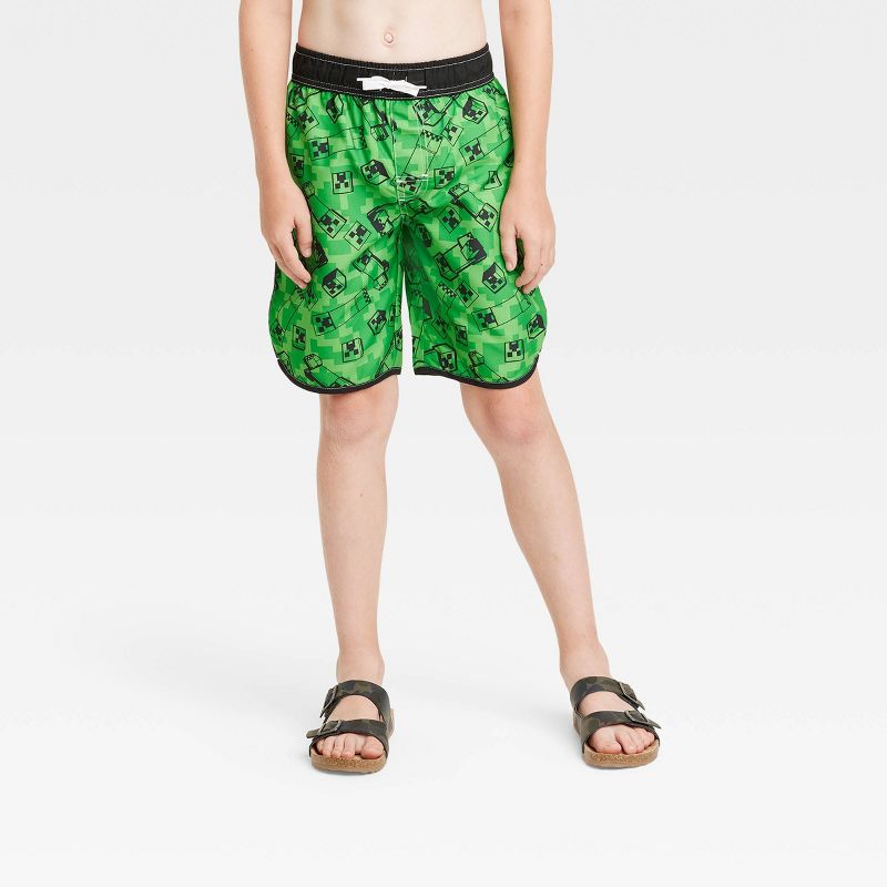 Boys' Minecraft Swim Shorts - Green, 1 of 4