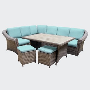 Leisure Made Walton 7pc Wicker Sectional in Spa Blue Fabric - 1 of 4