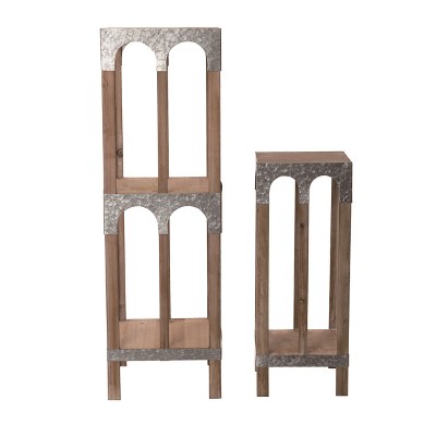 Transpac Wood 36" Brown Spring Elevated Plant Stands Set of 2
