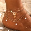 14K Gold Plated Ankle Bracelets Sets For Women, Adjustable Layered Anklet - 3 of 4
