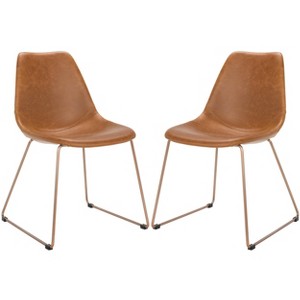 Set of 2 Dorian Midcentury Modern Leather Dining Chair Light Brown/Copper - Safavieh