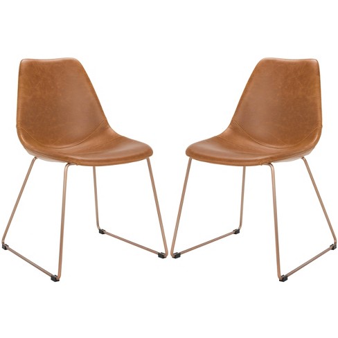 Set Of 2 Dorian Mid Century Modern, Brown Leather Dinning Chairs