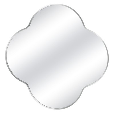 Beautyolove 28 in. W x 28 in. H Scalloped Silver Aluminum Alloy Framed Wall Mirror Quatrefoil Decorative Wall Mirror