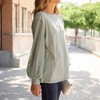 Amaryllis Women's Boat Neck Top with Sheer Textured Chevron Balloon Sleeves Relaxed Fit Versatile Pullover - 2 of 4