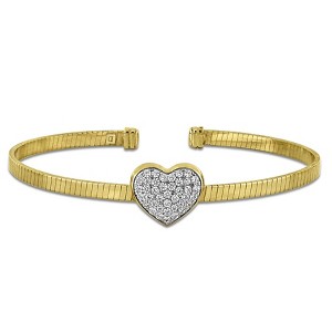 EVERLY JEWELRY | Yellow Plated Sterling Silver 0.38 CT TGW Heart Cubic Zirconia 3mm wide Stretch flat omega Bangle - 1 of 4