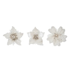 Transpac Polyester 5.91 in. White Christmas Poinsettia Accent Floral Set of 3 - 1 of 2