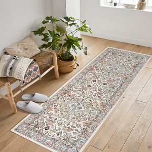 Entryway Runner Rug - Washable Vintage Low Pile Carpet, Non-Slip Lightweight Floor Mat for Kitchen, Bedroom & Bathroom - 1 of 4