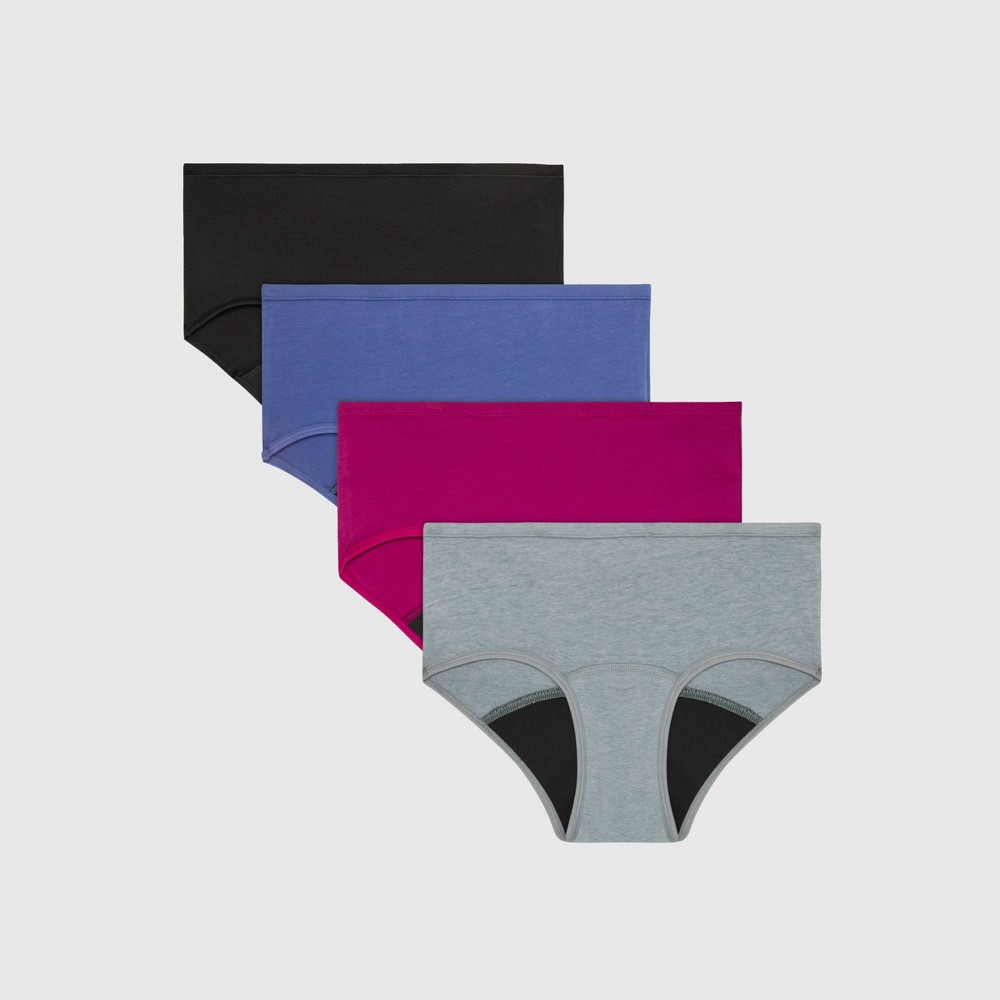 Hanes Girls' 4pk Boyshort Period Underwear Moderate Protection - colors may vary 12