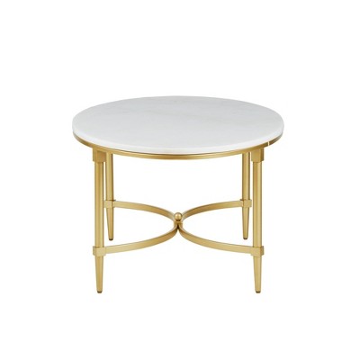 Elegant Bordeaux 41" White Marble & Gold Metal Coffee Table