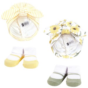 Hudson Baby Infant Girls Turban and Socks Set, Yellow Daisy, One Size - 1 of 4