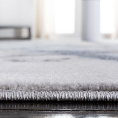 Gray and Blue Round Abstract Hand-Knotted Area Rug