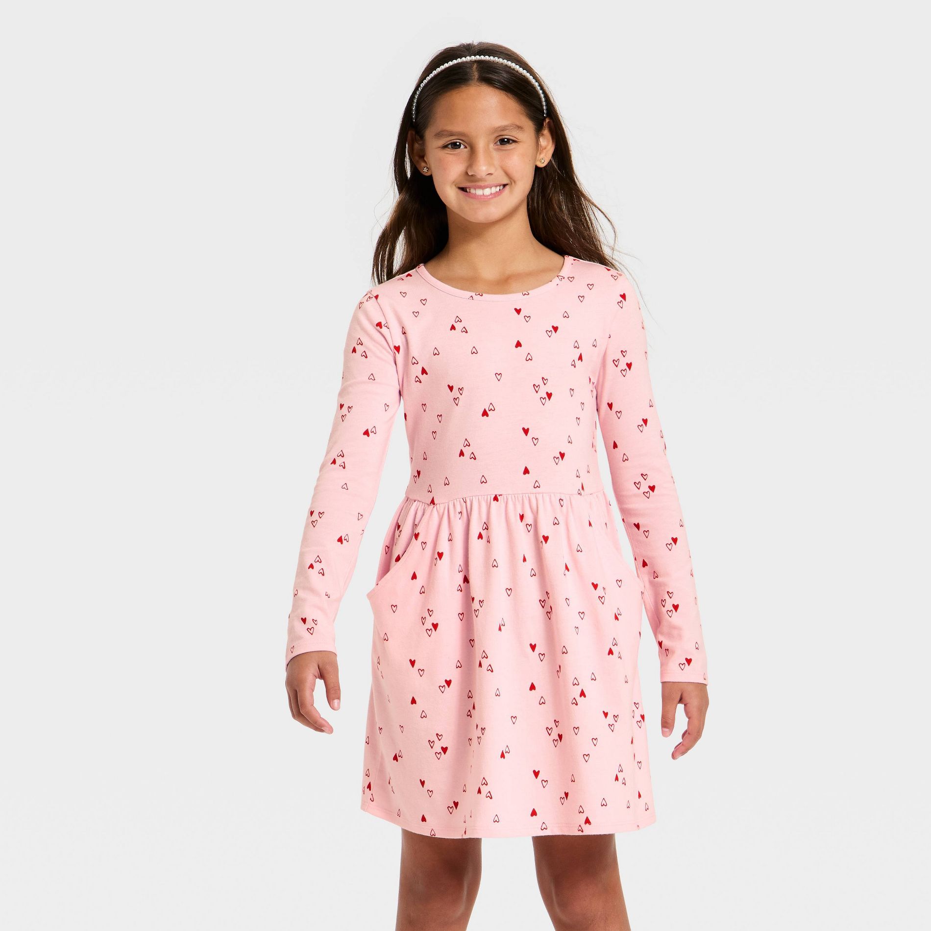 Girls' Long Sleeve Valentine's Day 'Heart' Dress - Cat & Jack™ Light Pink
