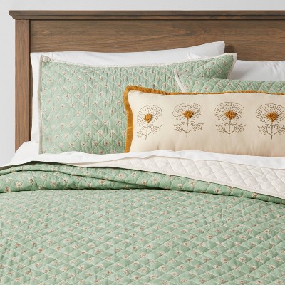 Full/Queen 4pc Everett Floral Quilt Set Green - Threshold™