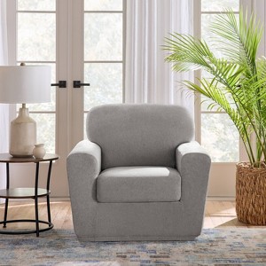 Sure Fit 2pc 43" Wide Cedar Stretch Textured Chair Slipcover Gray: Elastic, Pet Friendly, Indoor Use - 1 of 4