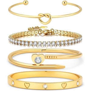 18K Gold Plated Love Bangle Bracelet Stack Cuff Jewelry Set for Women with Gift Box, Elegant Design - 1 of 4