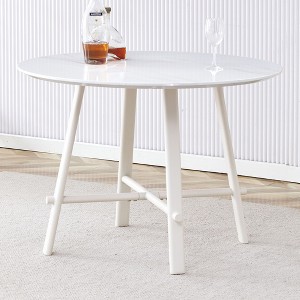 NicBex 42" Modern Round Dining Table,Kitchen Table with White Patterned Table Top and White Metal Legs for 4-6 Seaters,White - 1 of 4