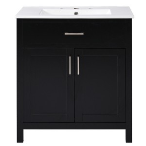 Vynxaria 30-Inch Bathroom Vanity with Ceramic Sink and Ample Storage - The Perfect Choice for Small Bathrooms,Black - 1 of 4