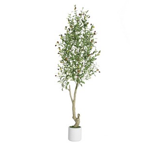Olive Trees Artificial Indoor, Tall Faux Olive Tree with White Tall Planter - 1 of 4