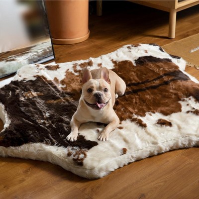 Brown Faux Cowhide Memory Foam Dog Bed Rug