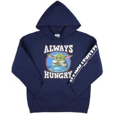 Star Wars Men's Distressed Grogu Baby Yoda Always Hungry Pullover Hoodie