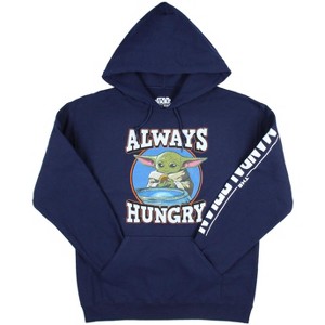 Star Wars Men's Distressed Grogu Baby Yoda Always Hungry Pullover Hoodie - 1 of 3