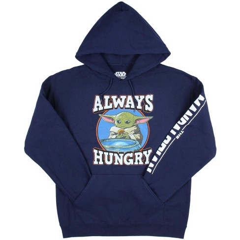 Star Wars Men s Distressed Grogu Baby Yoda Always Hungry Pullover Hoodie lg Blue Target