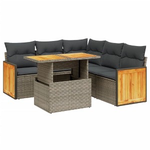vidaXL 6 Piece Patio Sofa Set with Cushions Poly Rattan - Gray - 1 of 4