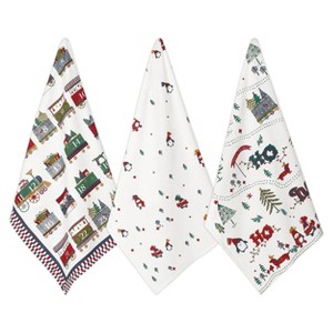 Folkulture Christmas Kitchen Towels Set of 3 (26" x 20") for Christmas Decor, 100% Cotton Hand Towel for Women or Mom (Xmas Train Advent) - 1 of 4