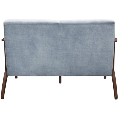 Carlson Blue Gray Velvet Loveseat with Dark Walnut Wood Frame