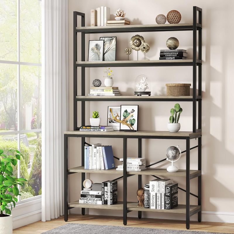 Tribesigns Industrial 6-tier Bookshelf, Storage Rack with X-shaped Frame, Rustic Bookcase for Living Room, Bedroom, Office, 2 of 9