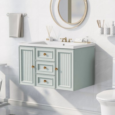 30 Bathroom Vanity With Ceramic Basin Sink, Drawer And 2-tier Storage Shelf,  Gray - Modernluxe : Target