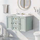 30" Wall-Mounted Bathroom Vanity with Ceramic Sink and Functional Drawers, Mint Green - ModernLuxe