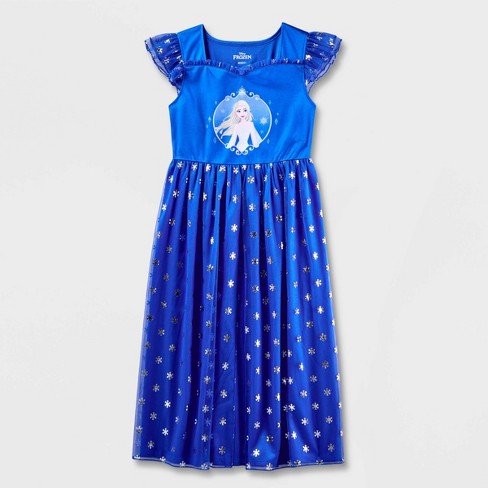 Girls Disney Frozen Elsa Fantasy NightGown Blue XS